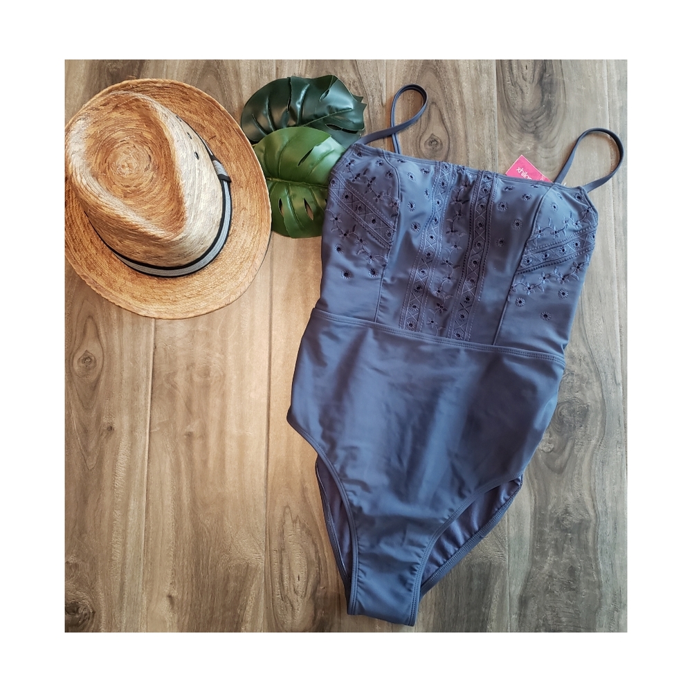 Xhilaration Coconut Girl Aesthetic Eyelet one piece swimsuit